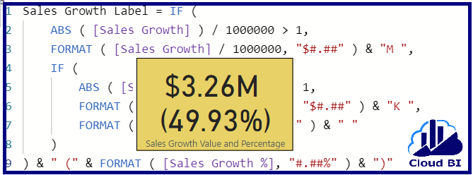 Show growth value and percentage by one Power BI Card